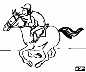 Coloriage Equitation - Cheval au galop avec le jockey