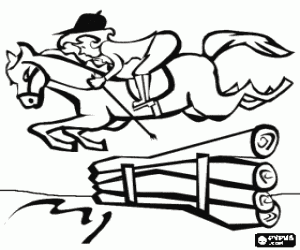 Coloriage Equitation - Cheval et cavalier dans l'exercice de saut