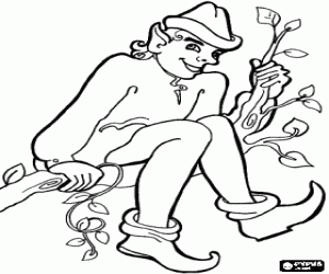 Coloriage Espi�gle elfe assis sur la branche d'un arbre