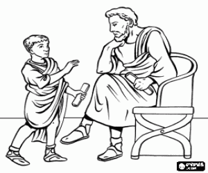 Coloriage �tudiant avec son professeur ou de l'enseignant dans la Rome antique