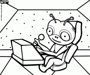 Coloriage Extraterrestre � le commandement de son vaisseau spatial 
