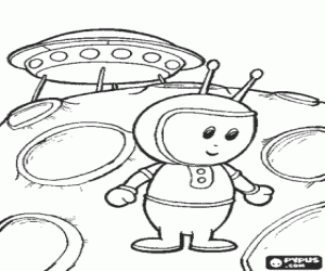 Coloriage Extraterrestre avec son navire spatial sur une plan�te lointaine