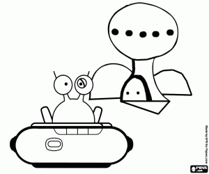 Coloriage Extraterrestre dans sa petite vaisseau spatial sortint de son maison intergalactique