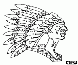 Coloriage Face du chef indien avec les peintures de guerre et les plumes sur la t�te