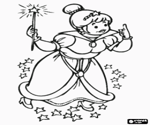 Coloriage F�e dans un ciel �toil� avec la baguette magique