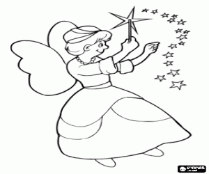 Coloriage F�e marraine de lancer un sort avec sa baguette magique