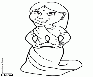 Coloriage Femme � genoux avec une lampe � l'huile � la main dans la c�l�bration de Diwali