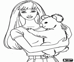 Coloriage Fille avec un koala dans vos bras
