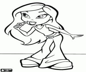 Coloriage Fille Bratz mettant du rouge � l�vres pour �tre plus jolie