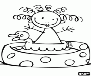 Coloriage Fille de baignade dans une petite piscine gonflable
