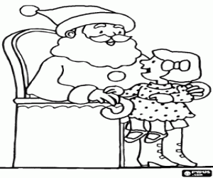 Coloriage Fille en parlant au P�re No�l assis sur son genoux