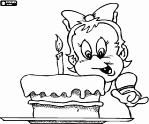 Coloriage Fille heureuse avec son g�teau d'anniversaire, � la lumi�re des bougies