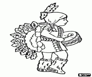Coloriage Fille indiane toque le tambour et de danse lors d'une c�r�monie