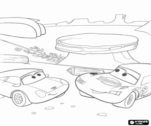 Coloriage Flash McQueen et Sally Carrera regarder un beau paysage