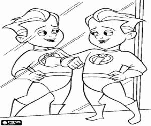 Coloriage Fl�che se regarder dans le miroir avec son costume de super-h�ros