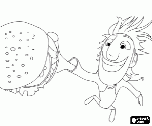 Coloriage Flint attraper un hamburger qui est tomb� du ciel