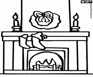 Coloriage Foyer d�cor�e pour les f�tes de No�l avec le feu