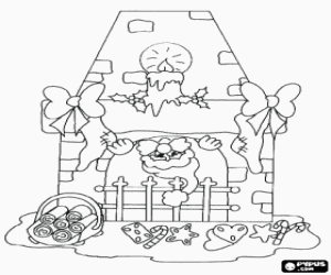 Coloriage Foyer orn� pour la nuit de No�l avec le P�re No�l en montrant la t�te