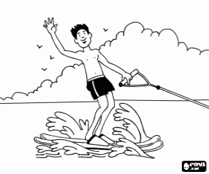 Coloriage Gar�on agitant tout en s'engageant dans le ski nautique de loisirs