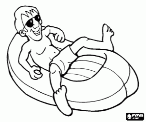 Coloriage Gar�on couch� dans un canot pneumatique avec des lunettes de soleil