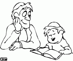 Coloriage Gar�on �tudiant avec son professeur, � la fois avec Kippa, petit couvre-chef rituel