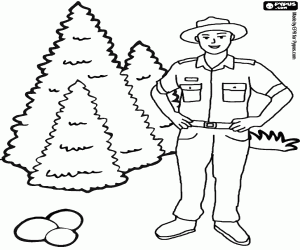 Coloriage Garde forestier patrouille dans la montagne