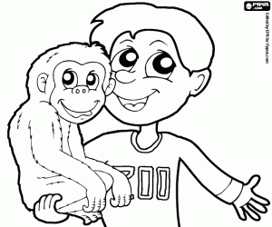 Coloriage Gardien de zoo avec un singe dans ses bras