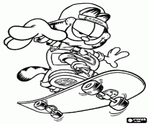 Coloriage Garfield comme un skateboarder