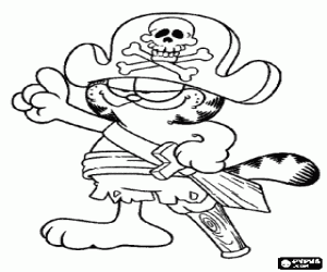 Coloriage Garfield habill� comme un pirate avec une jambe de bois