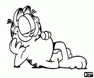 Coloriage Garfield le chat en repos allong� tranquillement sur le plancher