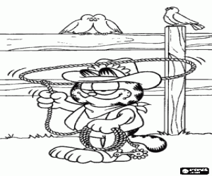 Coloriage Garfield le Cowboy en tournant la boucle sur la t�te