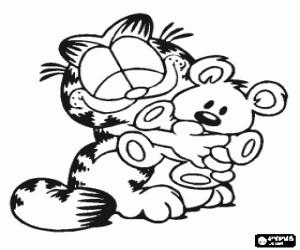 Coloriage Garfield serrant son bien-aim�e ours en peluche Pooky 