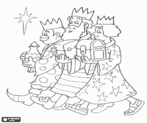 Coloriage Gaspard, Melchior et Balthazar heureuse sur le chemin de l'Enfant J�sus