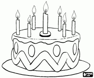 Coloriage G�teau d'anniversaire avec sept bougies allum�es