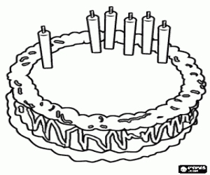 Coloriage G�teau d'anniversaire avec six bougies pour d�corer avec el nom de l'enfant