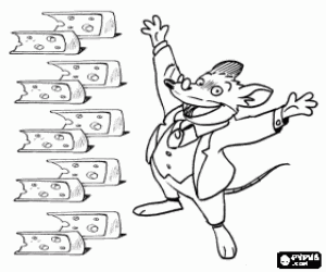 Coloriage Geronimo Stilton, un souris journaliste tr�s heureux avec le fromage