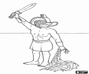 Coloriage Gladiateur avec son �p�e salue les spectateurs dans l'amphith��tre