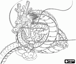 Coloriage Goku et Shenron, le Dragon Spirituel qui est quand quelqu'un rassemble l'ensemble des sept Dragon Balls et prononce la formule magique