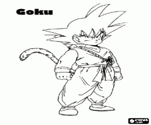 Coloriage Goku ou Son Goku, un enfant expert en arts martiaux avec de la queue et force surhumaine