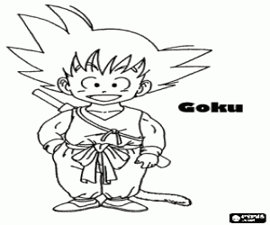 Coloriage Goku, un brave gar�on guerrier Saiyan pr�t � trouver des Dragon Balls