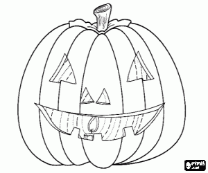 Coloriage Grand citrouille de Halloween avec un visage sculpt� et une bougie allum�e � l'int�rieur ou Jack-o'-lantern