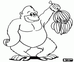 Coloriage Grand gorille tr�s heureux avec sa grappe de bananes