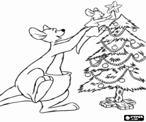 Coloriage Grand Gourou en aidant le Petit Gourou � placer l'�toile au sommet de l'arbre de No�l