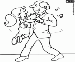 Coloriage Grand-p�re dansant avec sa petite-fille en suivant le rythme de la musique