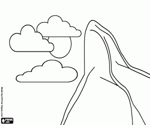 Coloriage Grand pic avec de nuages et le soleil � l'arri�re-plan