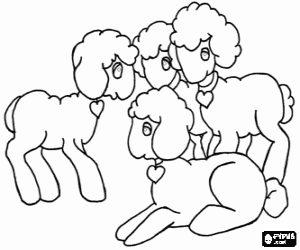Coloriage Groupe d'agneaux de P�ques