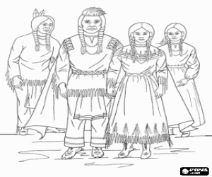 Coloriage Groupe d'Indiens de la tribu de nimipu