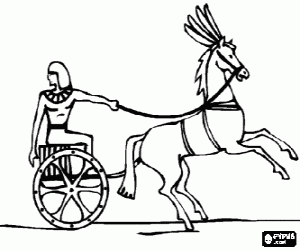 Coloriage Guerrier �gyptien, le pharaon ou un noble avec son cheval et sa char de guerre