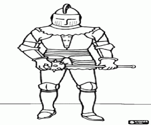 Coloriage Guerrier prot�g�s avec des armures et des casques et arm�s d'une masse d'armes