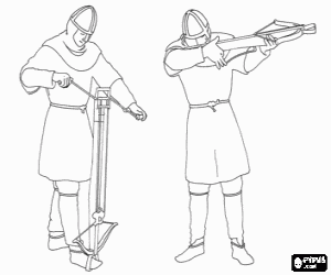 Coloriage Guerriers ou des soldats avec des casques de chargement et de tir une arbal�te